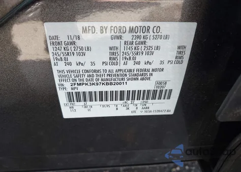 2019 Ford Edge Titanium from USA, damaged, VIN 2FMPK3K97KBB20011